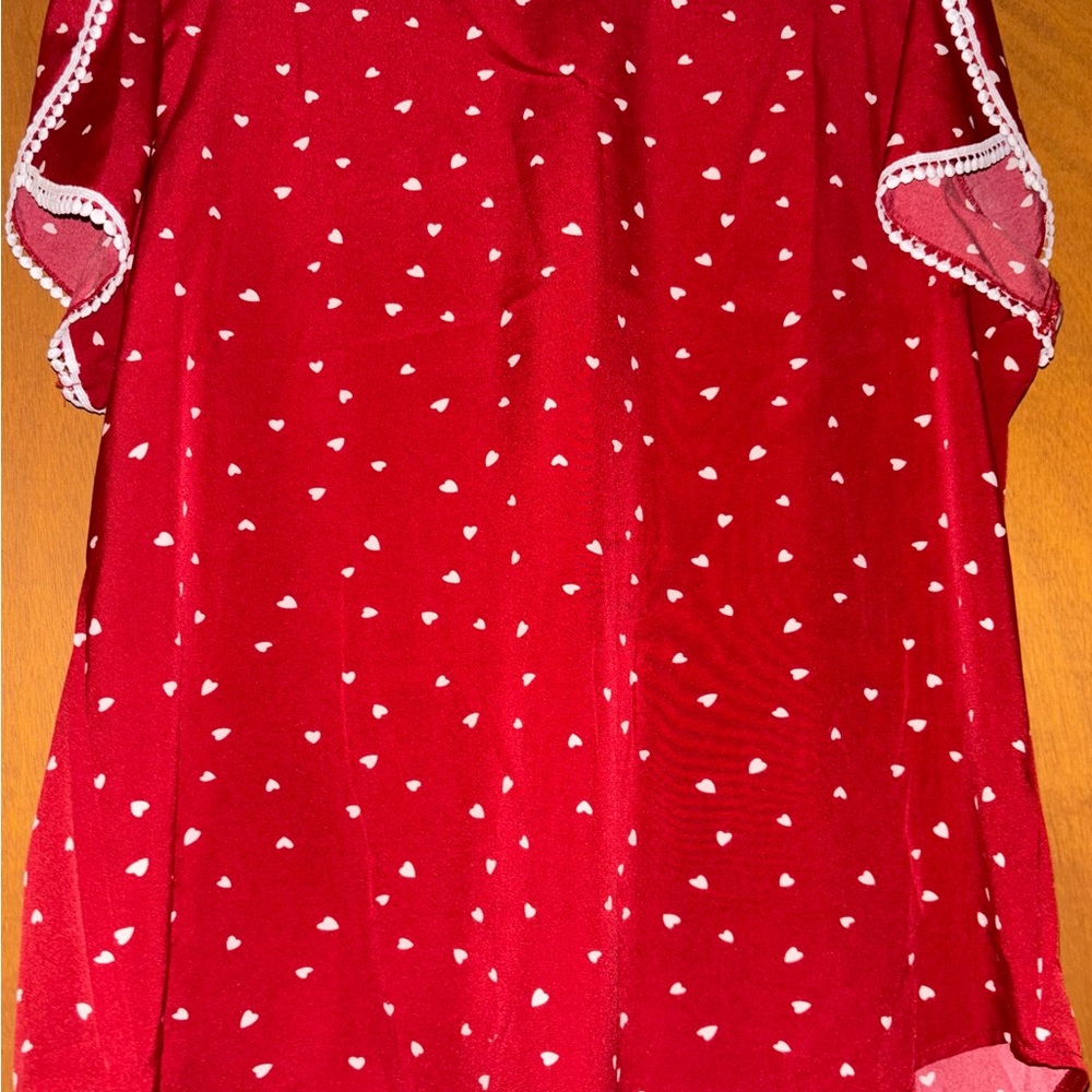 Red Ruffled Babydoll Blouse with Cold Shoulder